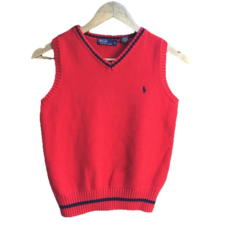 Polo Ralph Lauren Sweater Vest Mens Small Red Navy Stripe Pony Logo Japan